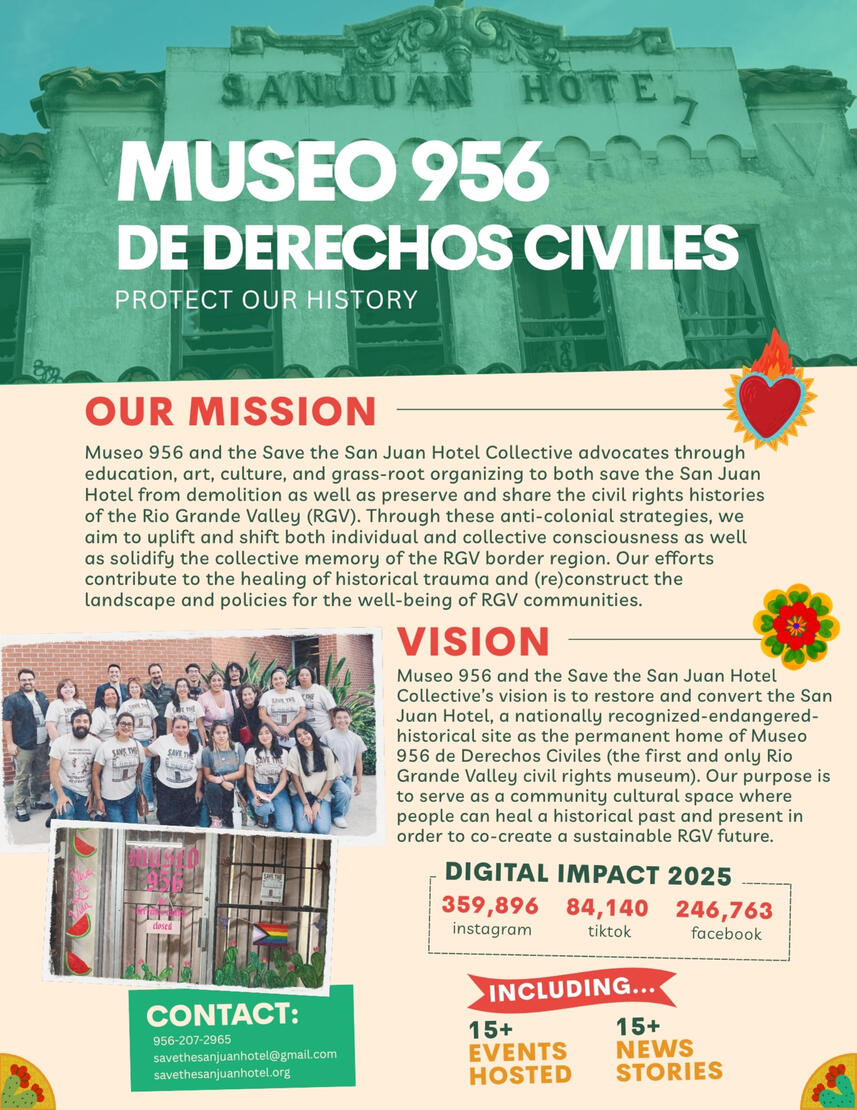 Museo 956 / Save The San Juan Hotel Collective Informational Flyer | Fall 2025 | Canva