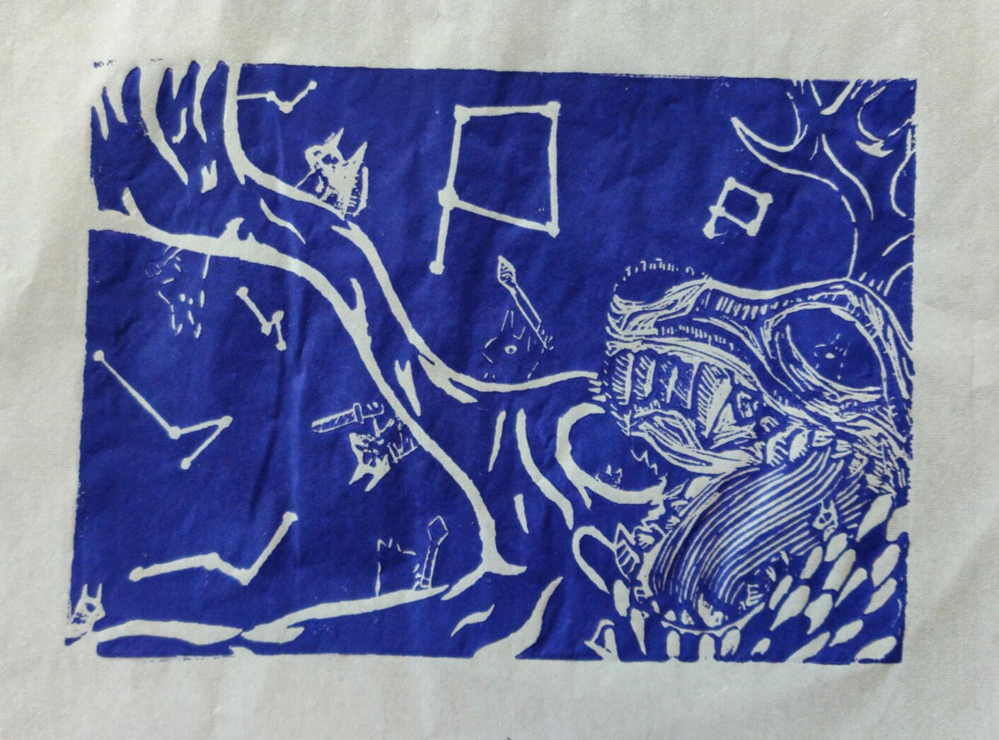 Defiance | 8”x10” Ricepaper | Printmaking I | Spring 2022 | Reduction Linoleum Print