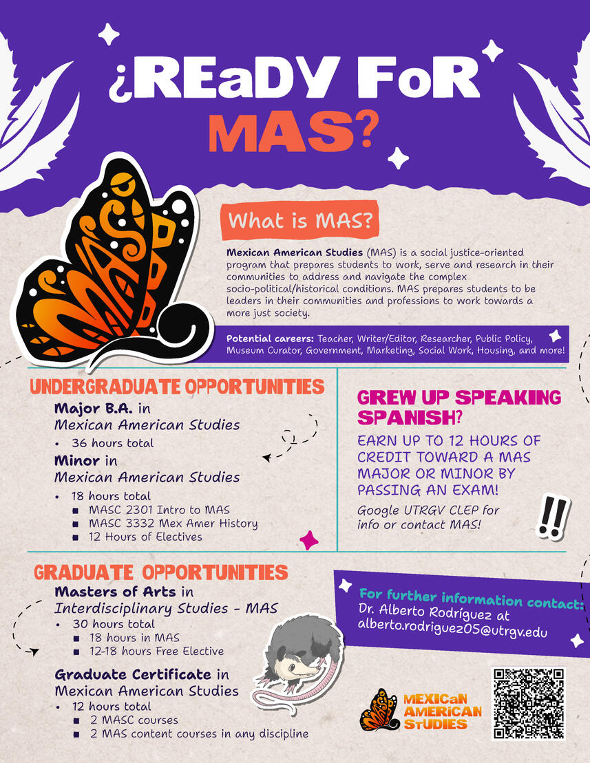 Recruit flyer for Mexican American Studies at UTRGV | Summer 2025 | Adobe Illustrator