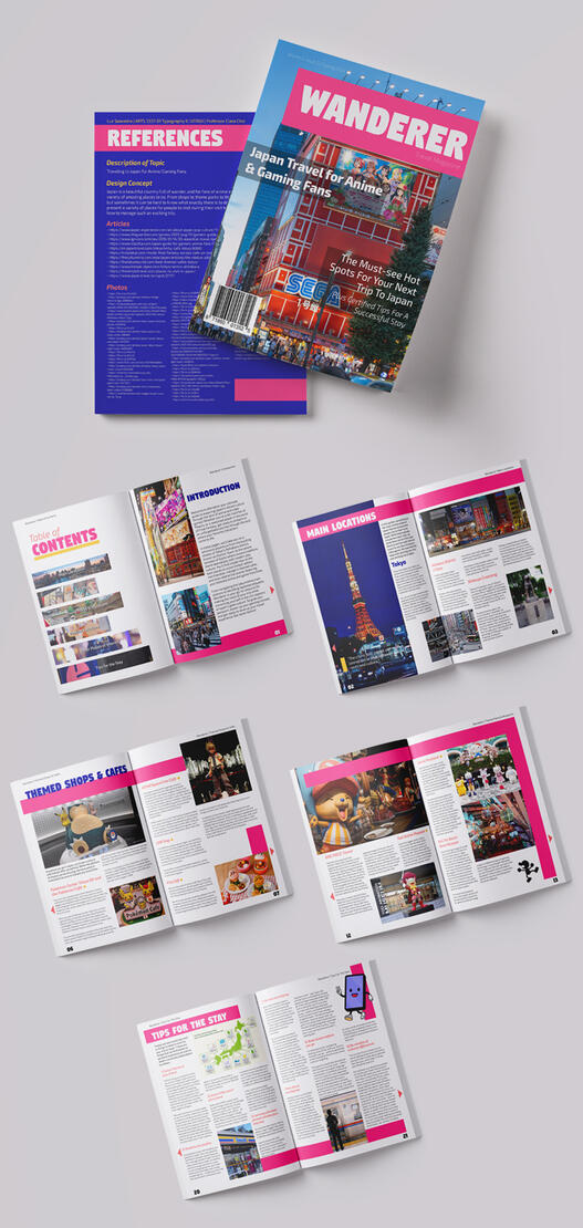 Wanderer Interactive Travel Magazine | Typography II | Spring 2024 | Adobe Indesign & Photoshop