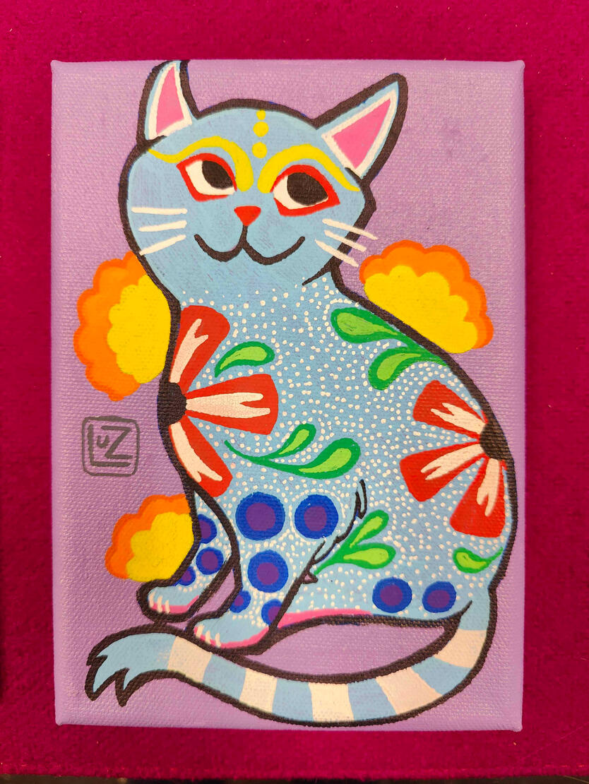 Gato Alebrije | 5”x7” Canvas | Personal Work | Fall 2024 | Posca Markers & Acrylic Paint
