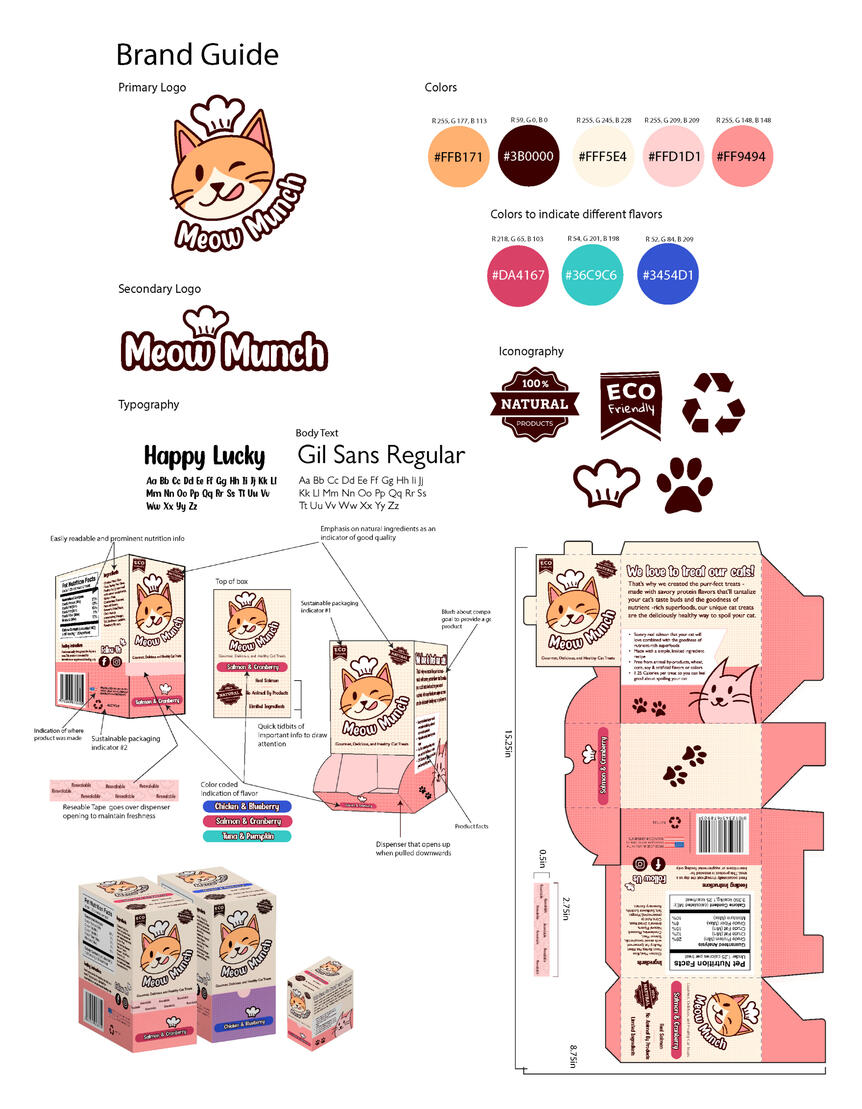 MeowMunch Branding &amp; Package Design | Typography II | Spring 2024 | Adobe Illustrator &amp; Photoshop