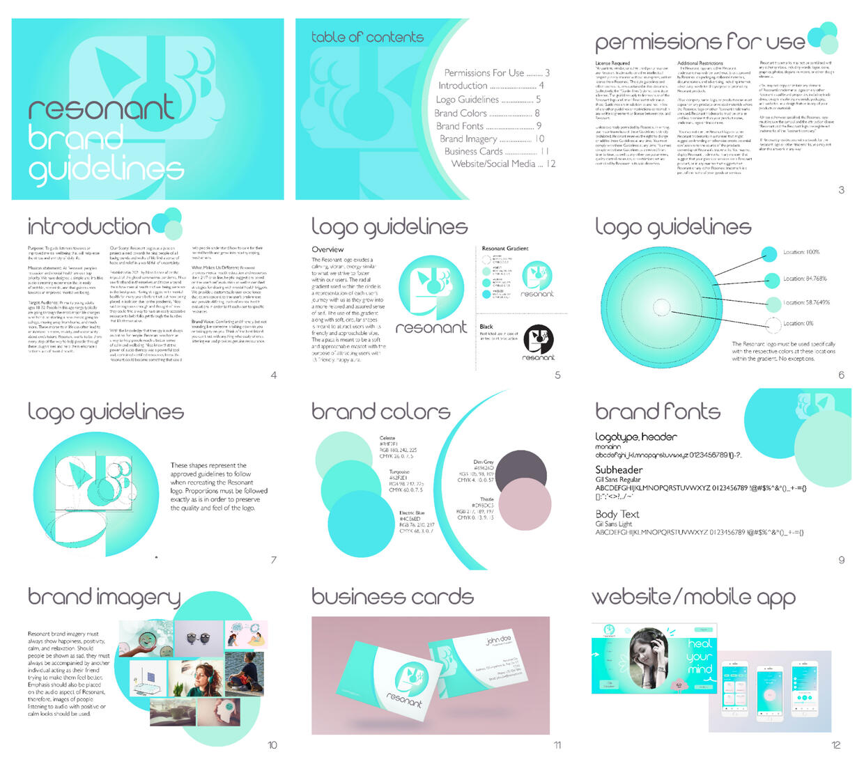 Resonant Brandbook | Visual Communications II | Fall 2023 | Adobe Illustrator, InDesign, & Photoshop
