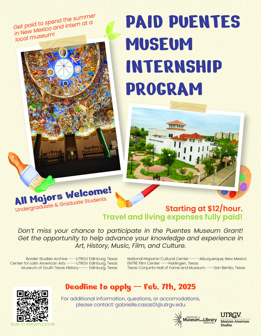 Puentes + IMLS Museum Internship flyer | Spring 2025 | Adobe Illustrator